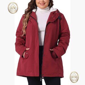 Faux Lamb Fur Leather Button Down Hoodie Coat with Pockets